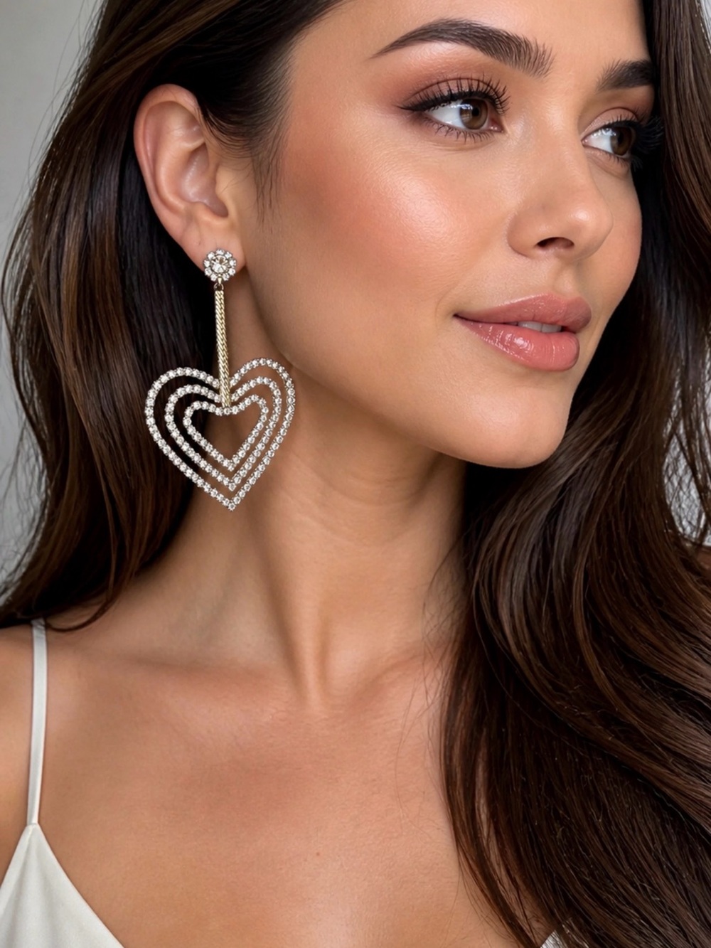 Crystal silver  Triple Heart Drop Earrings